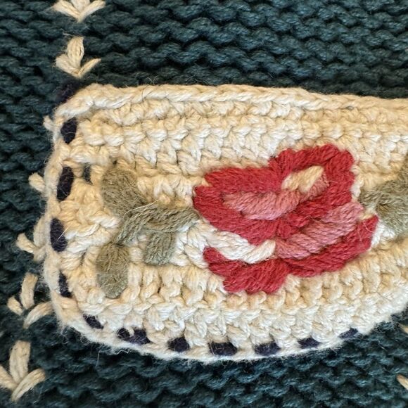 Vintage Erika Floral Embroidered Vest Women L Green Roses Cotton Cottagecore 90s - Picture 13 of 16